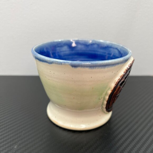 Blackbird Coffee Handmade Mug Glossy Wrens Nest Pottery Pot Shaped Cream Blue - Picture 5 of 9